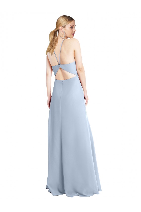 Compre Azul cielo claro línea A Halter Gasa Largo Vestidos de dama de honor