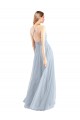 Compre Azul cielo claro línea A Halter Tul Largo Vestidos de dama de honor