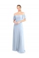 Compre Azul cielo claro línea A Hombros Descubiertos Cuadrado Gasa Largo Vestidos de dama de honor