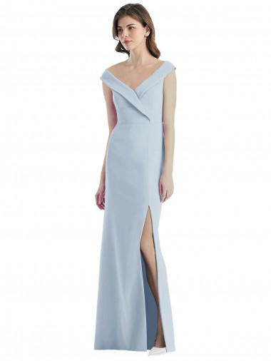 Compre Azul cielo claro línea A Hombros Descubiertos Cuello en V Crepé Elástico Largo Vestidos de dama de honor