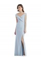 Compre Azul cielo claro línea A Hombros Descubiertos Cuello en V Crepé Elástico Largo Vestidos de dama de honor