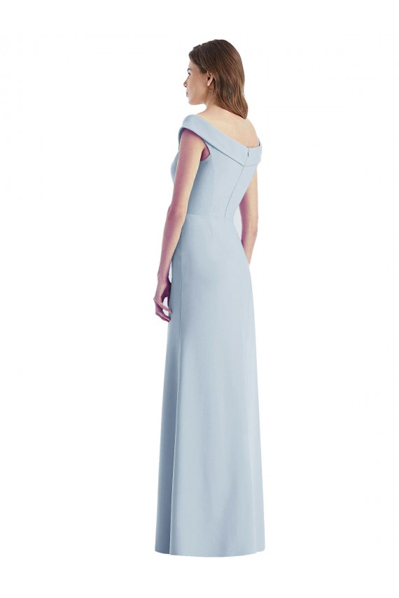 Compre Azul cielo claro línea A Hombros Descubiertos Cuello en V Crepé Elástico Largo Vestidos de dama de honor
