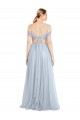 Compre Azul cielo claro línea A Hombros Descubiertos Tul Largo Vestidos de dama de honor