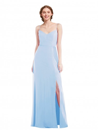 Compre Azul cielo claro línea A Tirantes espagueti Cuello en V Gasa Largo Formales Vestidos de dama de honor / Vestidos de noche