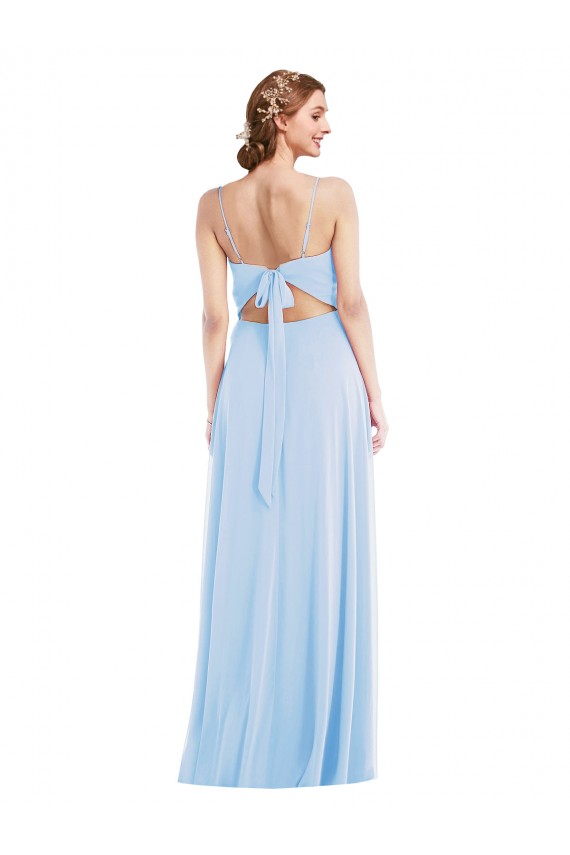 Compre Azul cielo claro línea A Tirantes espagueti Cuello en V Gasa Largo Formales Vestidos de dama de honor / Vestidos de noche