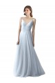 Compre Azul cielo claro línea A Tirantes espagueti Cuello en V Tul Largo Vestidos de dama de honor