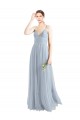 Compre Azul cielo claro línea A Tirantes espagueti Cuello en V Tul Largo Vestidos de dama de honor