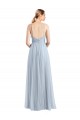 Compre Azul cielo claro línea A Tirantes espagueti Cuello en V Tul Largo Vestidos de dama de honor