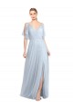 Compre Azul cielo claro línea A Tirantes espagueti Cuello en V Tul Largo Vestidos de dama de honor