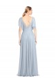 Compre Azul cielo claro línea A Tirantes espagueti Cuello en V Tul Largo Vestidos de dama de honor