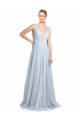 Compre Azul cielo claro línea A Tirantes espagueti Cuello en V Tul Largo Vestidos de dama de honor