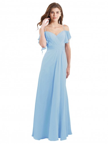 Compre Azul cielo claro línea A Tirantes espagueti Gasa Largo Vestidos de dama de honor