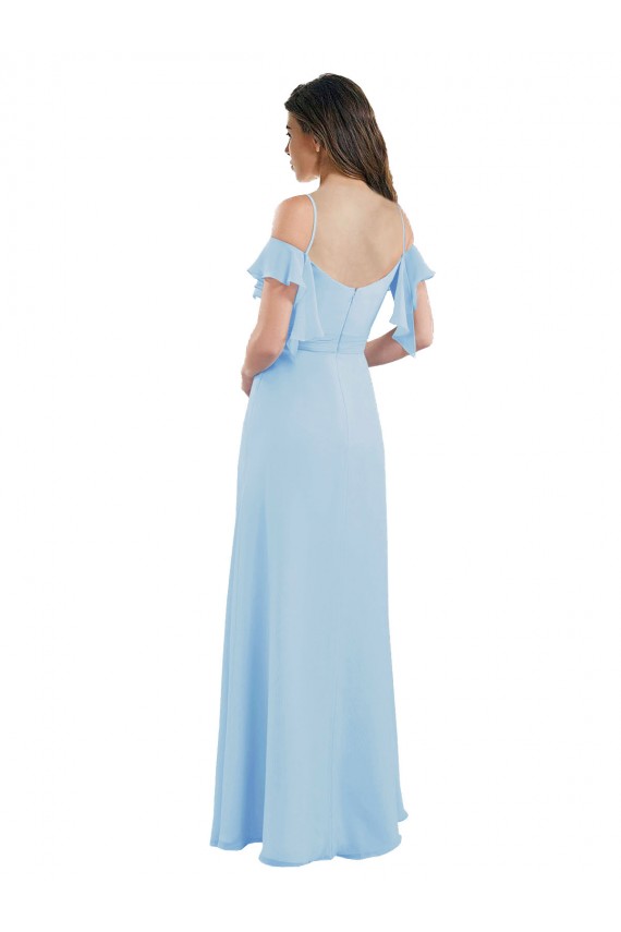 Compre Azul cielo claro línea A Tirantes espagueti Gasa Largo Vestidos de dama de honor