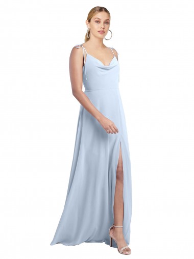 Compre Azul cielo claro línea A Tirantes espagueti Gasa Largo Vestidos de dama de honor