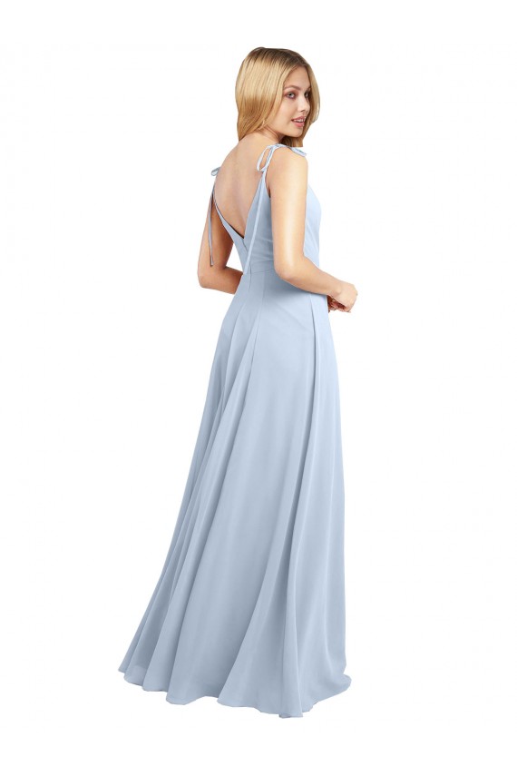 Compre Azul cielo claro línea A Tirantes espagueti Gasa Largo Vestidos de dama de honor