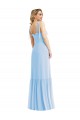 Compre Azul cielo claro línea A Tirantes espagueti Gasa Largo Vestidos de dama de honor