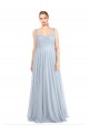 Compre Azul cielo claro línea A Tirantes espagueti Tul Largo Vestidos de dama de honor