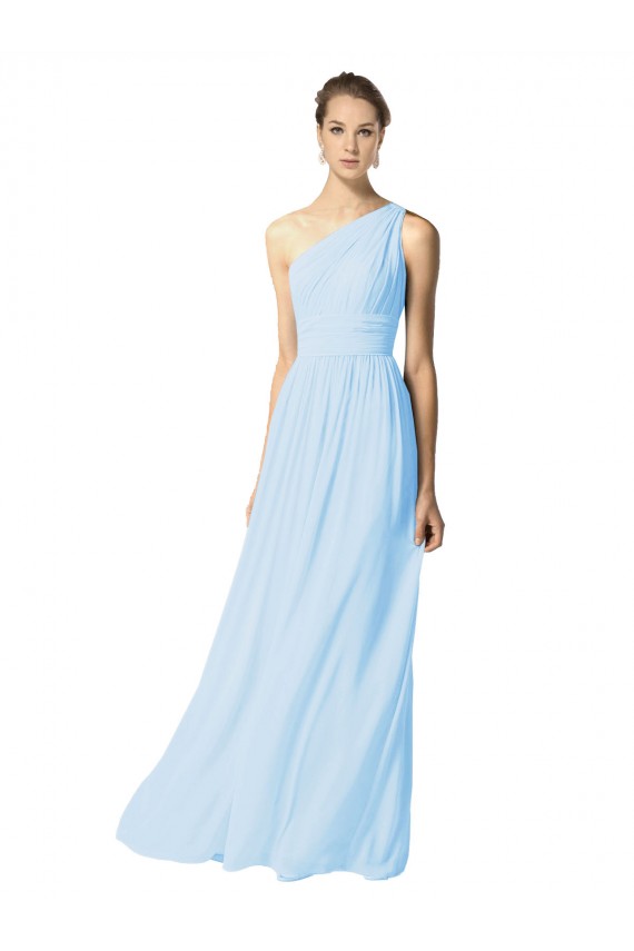 Compre Azul cielo claro línea A Un Hombre Gasa Largo Vestidos de dama de honor