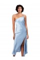 Compre Azul cielo claro línea A Un Hombre Midi Satén sedoso Corto Formales Vestidos de dama de honor / Vestidos de fiesta / Vestidos de cóctel