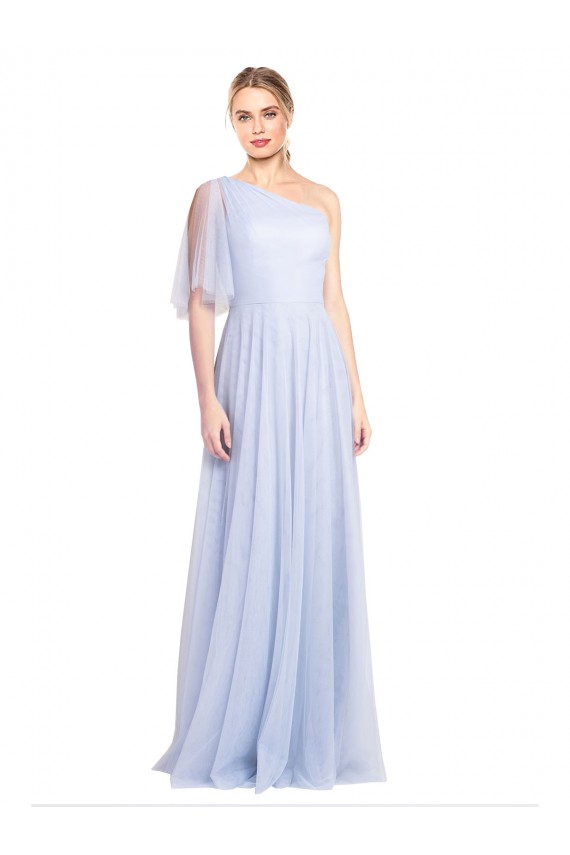 Compre Azul cielo claro línea A Un Hombre Tul Largo Vestidos de dama de honor