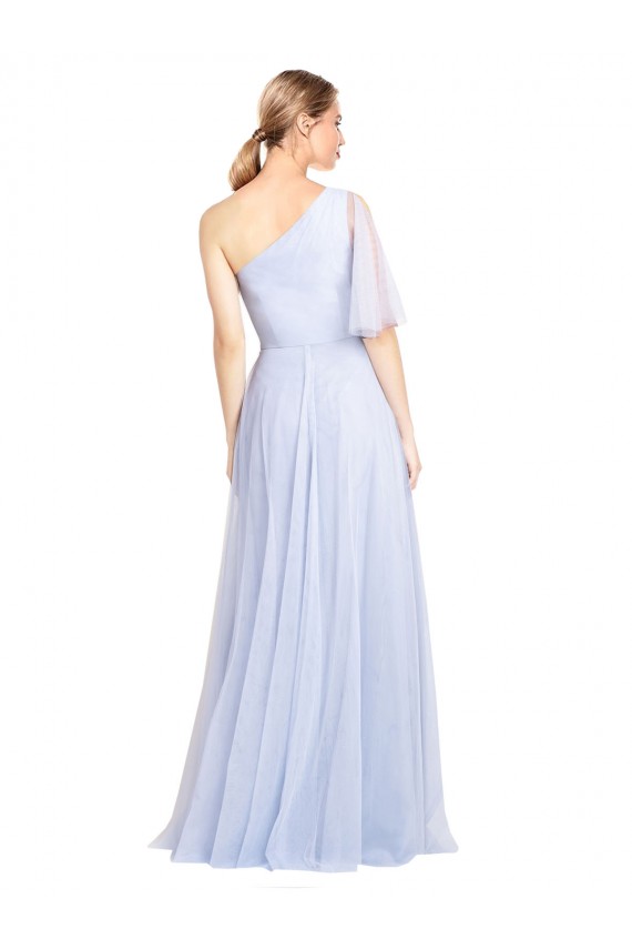 Compre Azul cielo claro línea A Un Hombre Tul Largo Vestidos de dama de honor