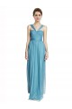 Compre Azul cielo línea A Tirantes espagueti Halter Cuello en V Tul Largo Vestidos de dama de honor
