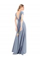 Compre Azul humo Cubierta Cuello en V Cuello Alto Crepé Elástico Largo Vestidos de dama de honor / Vestidos de fiesta