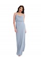 Compre Azul humo Cubierta Tirantes espagueti Crepé Elástico Largo Formales Vestidos de dama de honor / Vestidos de fiesta
