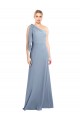 Compre Azul humo Cubierta Un Hombre Crepé Elástico Largo Formales Vestidos de dama de honor / Vestidos de fiesta