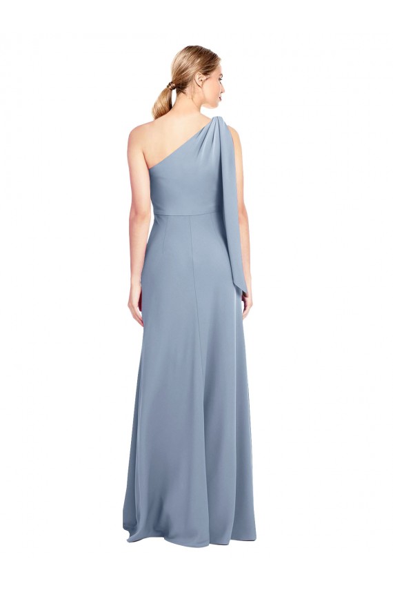 Compre Azul humo Cubierta Un Hombre Crepé Elástico Largo Formales Vestidos de dama de honor / Vestidos de fiesta