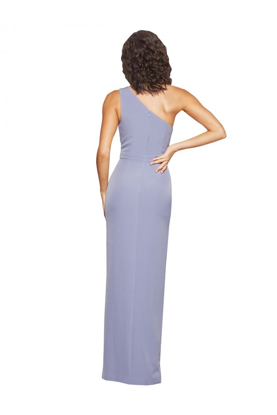 Compre Azul humo Cubierta Un Hombre Crepé Elástico Largo Formales Vestidos de dama de honor / Vestidos de fiesta