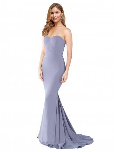 Compre Azul humo Sirena Cuello de Corazón Sin tirantes Crepé Elástico Largo Formales Vestidos de dama de honor / Vestidos de fiesta