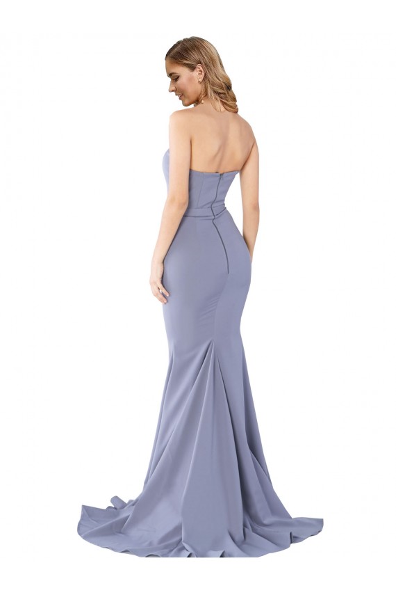 Compre Azul humo Sirena Cuello de Corazón Sin tirantes Crepé Elástico Largo Formales Vestidos de dama de honor / Vestidos de fiesta