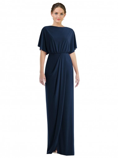 Compre Azul marina oscuro Cubierta Barco Spandex Largo Vestidos de dama de honor / Vestidos de fiesta