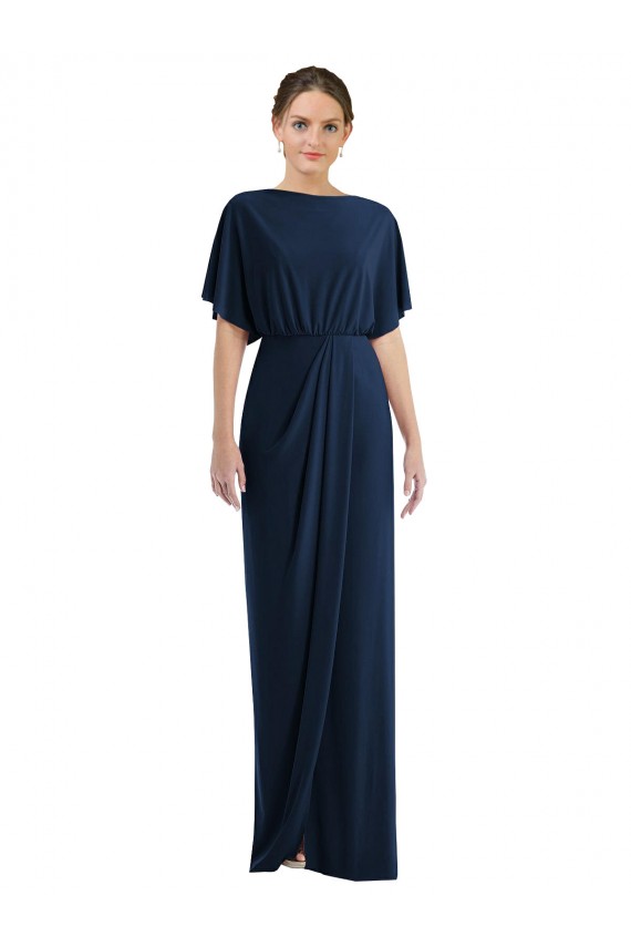 Compre Azul marina oscuro Cubierta Barco Spandex Largo Vestidos de dama de honor / Vestidos de fiesta