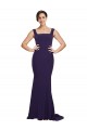 Compre Azul marina oscuro Cubierta Cuadrado Barrer tren Crepé Elástico Largo Vestidos de dama de honor / Vestidos de fiesta