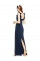 Compre Azul marina oscuro Cubierta Cucharón Crepé Elástico Largo Formales Vestidos de dama de honor / Vestidos de fiesta
