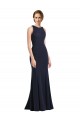 Compre Azul marina oscuro Cubierta Cucharón Cuello Alto Crepé Elástico Largo Vestidos de dama de honor / Vestidos de fiesta