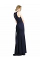 Compre Azul marina oscuro Cubierta Cucharón Cuello Alto Crepé Elástico Largo Vestidos de dama de honor / Vestidos de fiesta