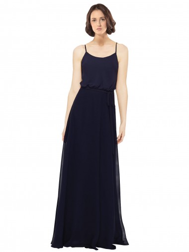 Compre Azul marina oscuro Cubierta Cucharón Gasa Largo Vestidos de dama de honor