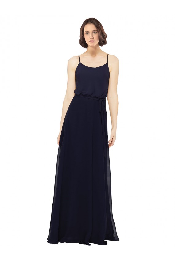 Compre Azul marina oscuro Cubierta Cucharón Gasa Largo Vestidos de dama de honor