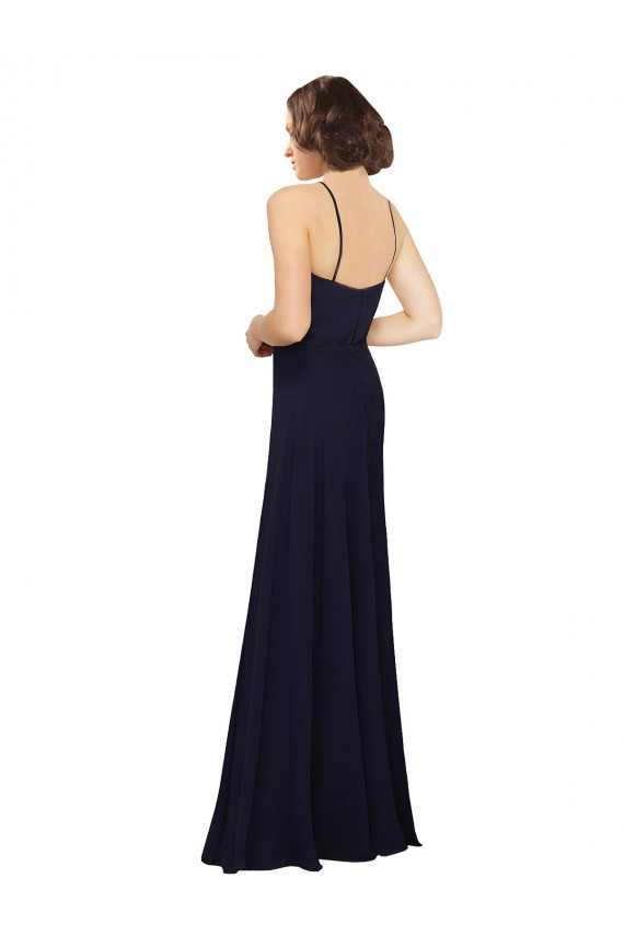 Compre Azul marina oscuro Cubierta Cucharón Gasa Largo Vestidos de dama de honor