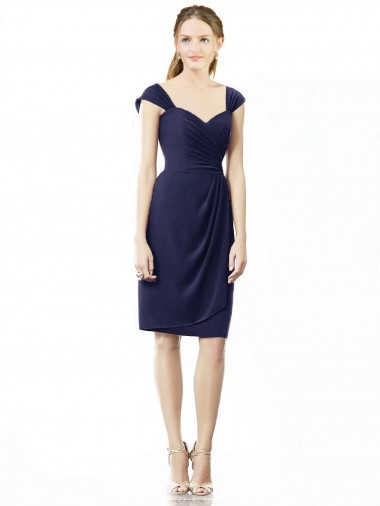Compre Azul marina oscuro Cubierta Cuello de Corazón Gasa Corto Vestidos de dama de honor