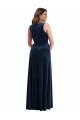 Compre Azul marina oscuro Cubierta Cuello en V Terciopelo Elástico Largo Formales Vestidos de dama de honor / Vestidos de fiesta