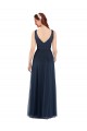 Compre Azul marina oscuro Cubierta Cuello en V Tul Largo Vestidos de dama de honor