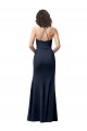 Compre Azul marina oscuro Cubierta Tirantes espagueti Crepé Elástico Largo Formales Vestidos de dama de honor / Vestidos de fiesta