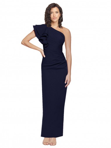 Compre Azul marina oscuro Cubierta Un Hombre Crepé Elástico Largo Formales Vestidos de dama de honor / Vestidos de fiesta