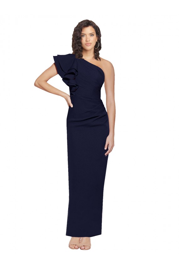 Compre Azul marina oscuro Cubierta Un Hombre Crepé Elástico Largo Formales Vestidos de dama de honor / Vestidos de fiesta