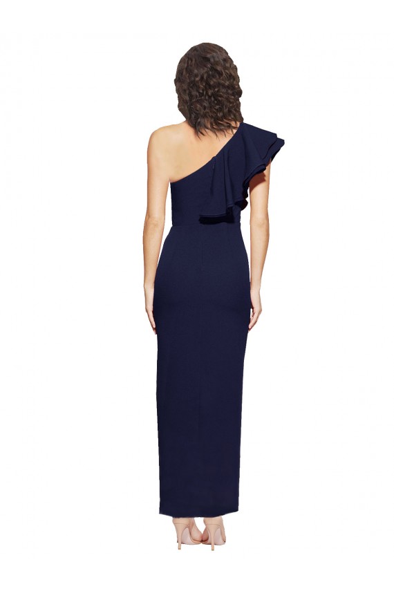 Compre Azul marina oscuro Cubierta Un Hombre Crepé Elástico Largo Formales Vestidos de dama de honor / Vestidos de fiesta