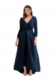 Compre Azul marina oscuro Cuello en V Spandex Largo Asimétrico Formales Vestidos de dama de honor / Vestidos de fiesta